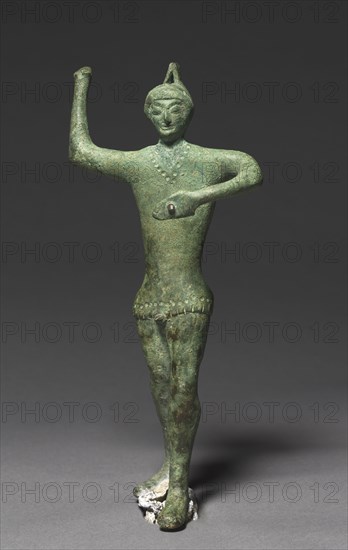 Statuette of a Warrior, 500-450 BC. Italy, Rimini, Etruscan, 5th century. Bronze; overall: 28 cm (11 in.).