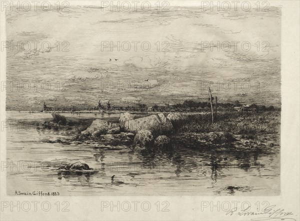 Mouth of the Apponaganasett River, 1883. Robert Swain Gifford (American, 1840-1905). Etching; sheet: 31.4 x 43 cm (12 3/8 x 16 15/16 in.); platemark: 18.9 x 28.8 cm (7 7/16 x 11 5/16 in.)