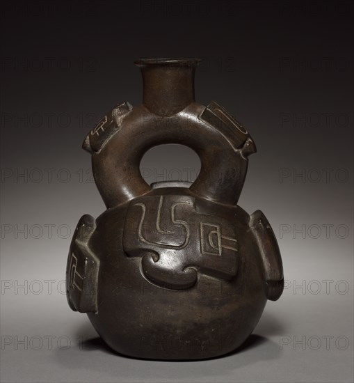 Vessel with Stirrup Spout, 500-200 BC. Peru, North Coast, Cupisnique style (1200-200 BC). Earthenware; overall: 22.8 x 17.2 cm (9 x 6 3/4 in.).