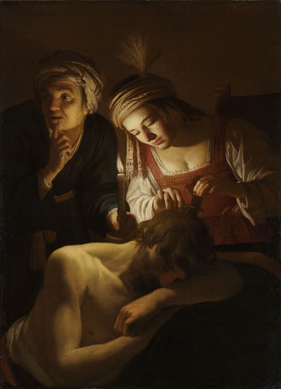 Samson and Delilah, c. 1621. Gerrit van Honthorst (Dutch, 1590-1656). Oil on canvas; framed: 158.4 x 122.5 x 11.8 cm (62 3/8 x 48 1/4 x 4 5/8 in.); case: 139.7 x 177.8 x 28 cm (55 x 70 x 11 in.); unframed: 129 x 94 cm (50 13/16 x 37 in.).