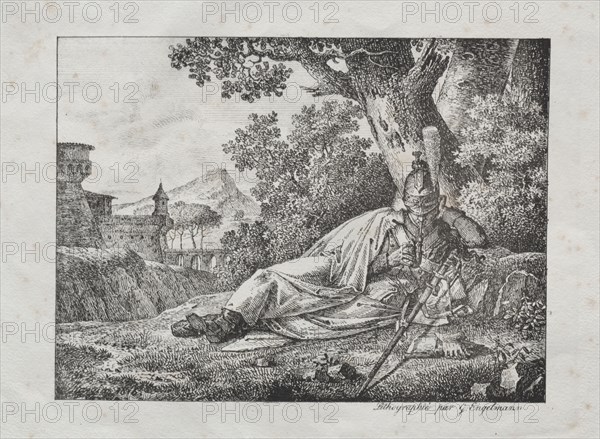 Receuil d'essais lithographiques:  Dragon fumant couche au pied d'un arbre, 1822. Antoine Pierre Mongin (French, 1761-1827). Lithograph; overall: 31 x 24.2 cm (12 3/16 x 9 1/2 in.)