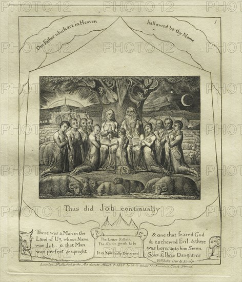 The Book of Job:  Pl. 1, Thus did Job continually, 1825. William Blake (British, 1757-1827). Engraving