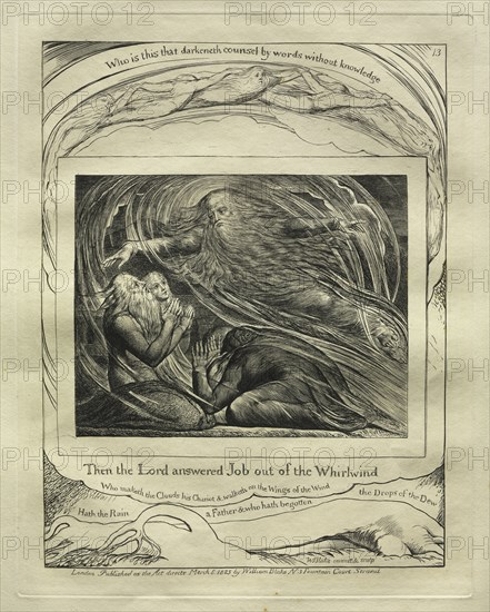 The Book of Job:  Pl. 13, Then the Lord answered Job out of the Whirlwind, 1825. William Blake (British, 1757-1827). Engraving