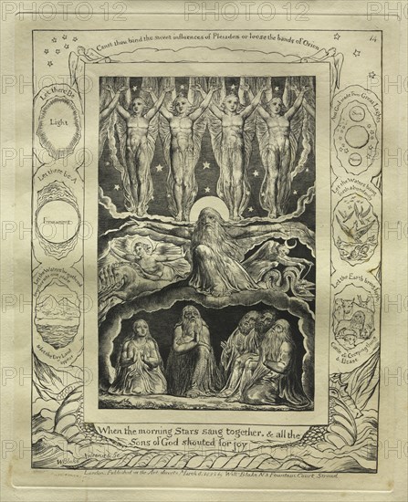 The Book of Job:  Pl. 14, When the morning Stars sang together, and all the / Sons of God shouted for  joy, 1825. William Blake (British, 1757-1827). Engraving