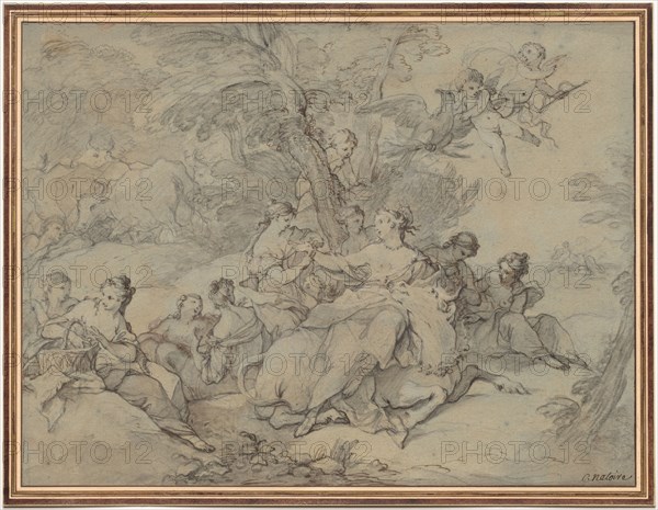 Rape of Europa, 1731. Charles Joseph Natoire (French, 1700-1777). Pen and black and brown ink, gray and brown wash, and black chalk;