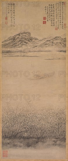 The Crossing of the Yangzi River, c. 1700-1720. Shang Rui (Chinese, 1634?-). Hanging scroll, ink and slight color on paper; mounted: 177.8 x 55.3 cm (70 x 21 3/4 in.); painted surface: 96.2 x 39.7 cm (37 7/8 x 15 5/8 in.).
