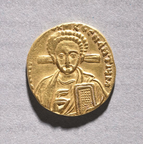 Solidus with Justinian II Rhinometus and His Son Tiberius, 705-711. Byzantium, 8th century. Gold; diameter: 2 cm (13/16 in.)