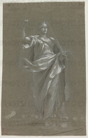 Allegorical Figure, 1800s?. Anonymous. Black chalk and brush and brown and gray wash heightened with white and gray gouache, with traces of stylus and white chalk; sheet: 40 x 25.3 cm (15 3/4 x 9 15/16 in.).