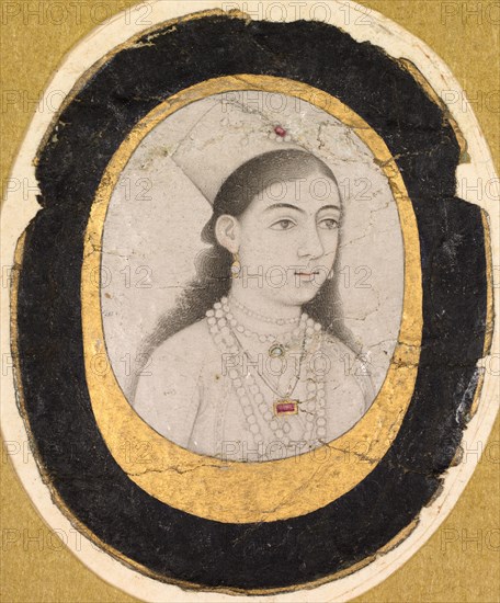 Jewel Portrait of a Young Girl, c. 1660. India, Mughal, 17th century. Ink drawing with slight accents of color; image: 3.3 x 2.4 cm (1 5/16 x 15/16 in.); overall: 4.6 x 3.8 cm (1 13/16 x 1 1/2 in.).