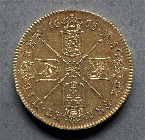 Five Guineas (reverse), 1668. England, Charles II, 1660-1685. Gold