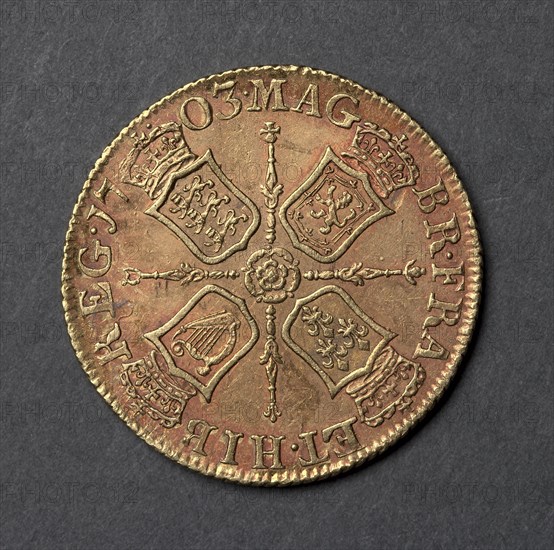 Guinea (reverse), 1703. England, Anne, 1702-1714. Gold