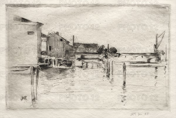 The Dock, Bridgeport, Connecticut. John Henry Twachtman (American, 1853-1902). Etching