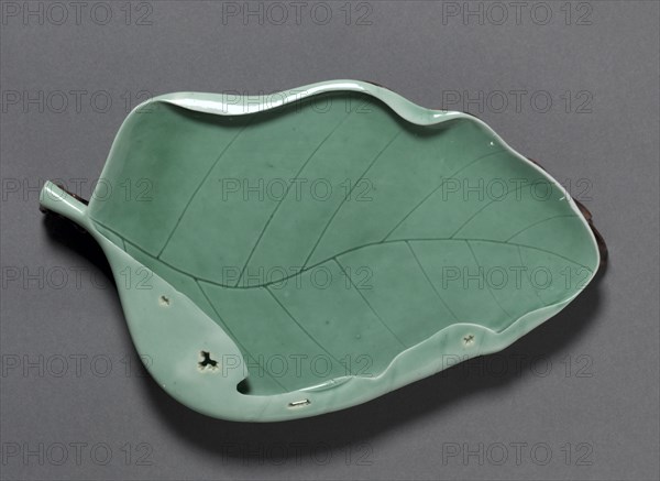 Brush Washer in Shape of a Lotus Leaf, 1723-1735. China, Jiangxi province, Jingdezhen, Qing dynasty (1644-1912), Yongzheng reign (1723-1735). Porcelain with camellia-leaf green glaze; overall: 19.7 cm (7 3/4 in.).