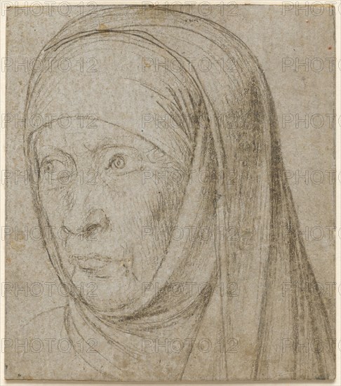 Head of an Old Woman, c. 1500. Hans Holbein (German, c. 1465-1524). Silverpoint; traces of framing lines in graphite; sheet: 6.6 x 5.8 cm (2 5/8 x 2 5/16 in.); secondary support: 6.6 x 5.8 cm (2 5/8 x 2 5/16 in.).