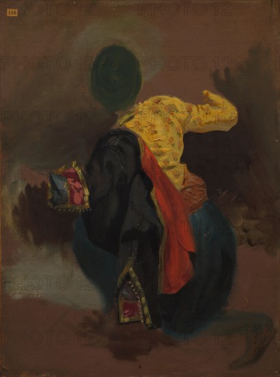 Figure in Turkish Costume, c. 1856-1863. Attributed to Eugène Delacroix (French, 1798-1863). Oil on paper, glued to canvas; unframed: 43.2 x 32.4 cm (17 x 12 3/4 in.)