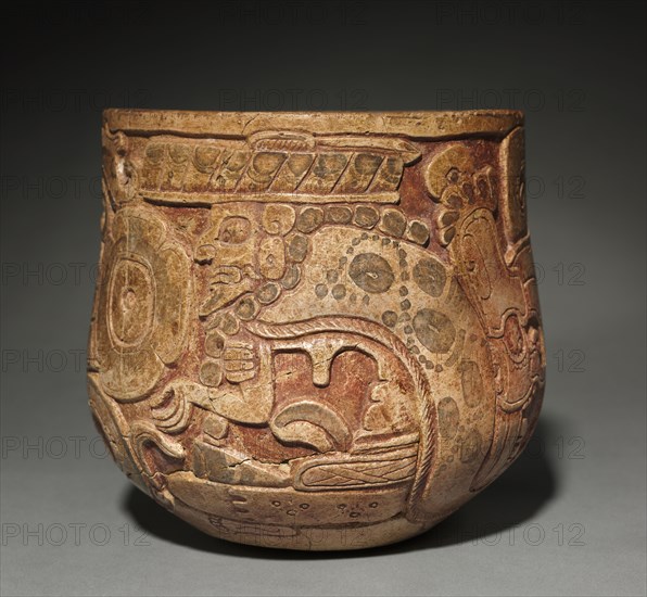 Carvel Vessel with an Underworld Diety (God L), 600-900. Mexico, Yucatán Peninsula, Maya (Chocholá) style. Earthenware, slip, pigment; overall: 14.7 x 16.1 cm (5 13/16 x 6 5/16 in.).