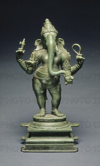 Ganesha, c. 1070. South India, Medieval period, Chola dynasty(10th-13th century). Bronze; overall: 50.8 x 25.4 x 17.8 cm (20 x 10 x 7 in.); base: 23 x 18.3 cm (9 1/16 x 7 3/16 in.).