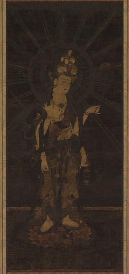 Eleven-Headed Deity of Compassion (Juichimen Kannon), 13th century. Japan, Kamakura Period (1185-1333). Hanging scroll; color and cut gold (kirikane) on silk; overall: 106.7 x 39.7 cm (42 x 15 5/8 in.).