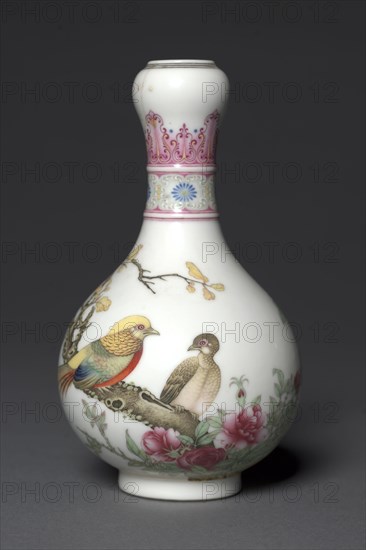 Vase with Golden Pheasants, 1736-1795. China, Jiangxi province, Jingdezhen kilns, Qing dynasty (1644-1911), Qianlong mark and period (1736-1795). Porcelain painted in polychrome enamels over transparent glaze; diameter: 7.3 cm (2 7/8 in.); overall: 3.5 cm (1 3/8 in.).