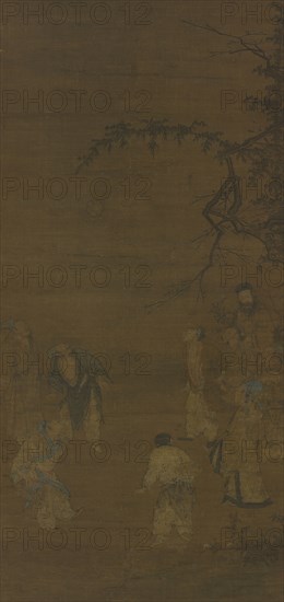 The Football Players, c. late 1100s-1st quarter 1200s. Attributed to Ma Yuan (Chinese, c. 1150-after 1255). Hanging scroll; ink and light color on silk; image: 115.6 x 55.3 cm (45 1/2 x 21 3/4 in.); overall: 214.8 x 78 cm (84 9/16 x 30 11/16 in.).