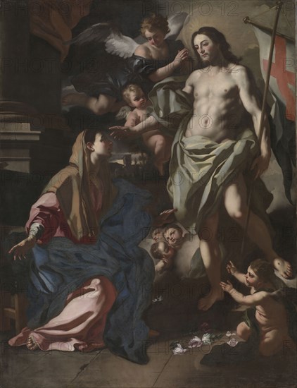 The Risen Christ Appearing to the Virgin, c. 1708. Francesco Solimena (Italian, 1657-1747). Oil on canvas; framed: 250.2 x 197.5 x 12.7 cm (98 1/2 x 77 3/4 x 5 in.); unframed: 222.5 x 169.5 cm (87 5/8 x 66 3/4 in.).