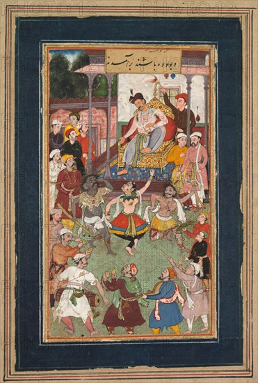 Grotesque Dancers Performing, c.1600. India, Subimperial Mughal period, early 17th Century. Color on paper; image: 16 x 9 cm (6 5/16 x 3 9/16 in.).