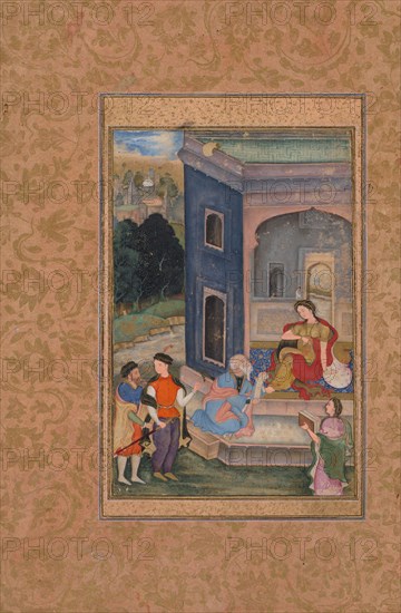 European Costume Scene, c. 1590-1595. India, Mughal Dynasty (1526-1756). Color on paper; image: 21.5 x 13.4 cm (8 7/16 x 5 1/4 in.).