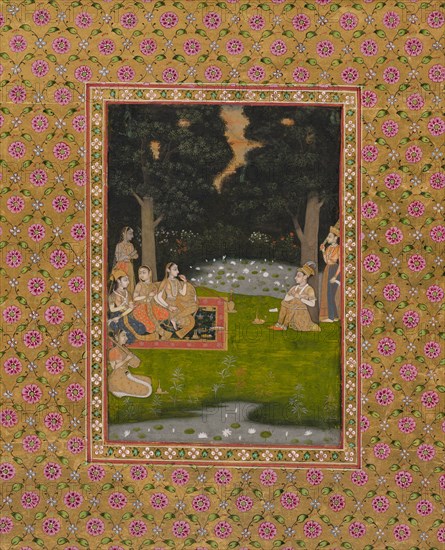 Princely ascetic in the forest visited by ladies, c. 1760. Opaque watercolor and gold on paper; overall: 32.7 x 26.5 cm (12 7/8 x 10 7/16 in.).