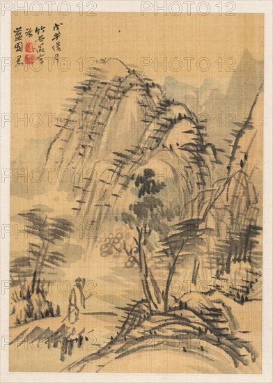 Landscape, 1798. Chikuseki Nagamachi (Japanese, 1747-1806). Album leaf; ink and slight color on ivory silk; sheet: 26.1 x 18.3 cm (10 1/4 x 7 3/16 in.).