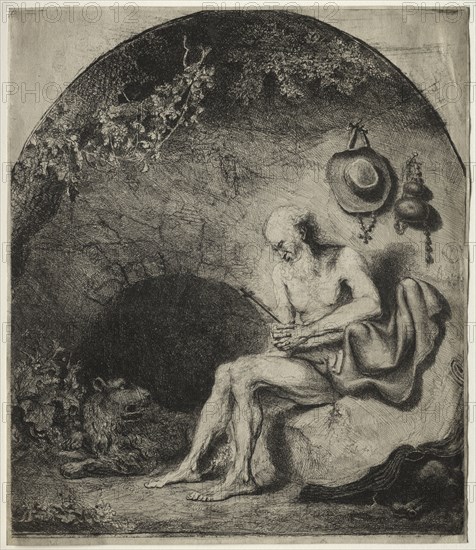 St. Jerome in Penitence, 1644. Ferdinand Bol (Dutch, 1616-1680). Etching and drypoint with granular bitten tone; sheet: 29 x 24.9 cm (11 7/16 x 9 13/16 in.); platemark: 28.5 x 24.6 cm (11 1/4 x 9 11/16 in.)
