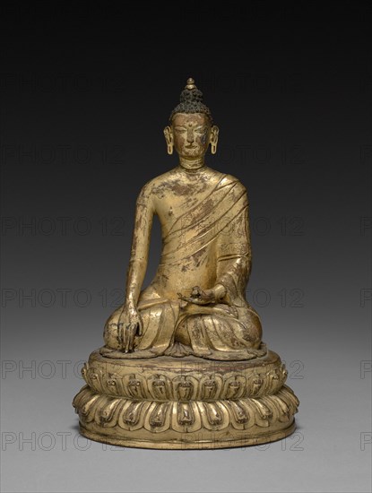 Buddhist Triumphant over Temptation, c. 1300-1320. China, Yuan dynasty (1271-1368). Gilt bronze; overall: 28.6 cm (11 1/4 in.).