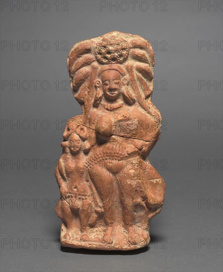 Nature Divinity (Yakshi) with Dwarf Hermaphrodite, c. 100 BC. India, Shunga Period (c. 187-78 BC). Terracotta; overall: 18 cm (7 1/16 in.).