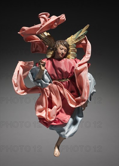 Figure from a Crèche: Angel, 1780-1830. Italy, Naples, late 18th-early 19th century. Painted wood and terracotta with various textiles; overall: 36.1 cm (14 3/16 in.).