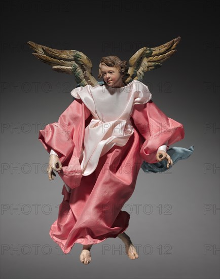 Figure from a Crèche: Angel, 1780-1830. Italy, Naples, late 18th-early 19th century. Painted wood and terracotta with various textiles; overall: 22.2 cm (8 3/4 in.).