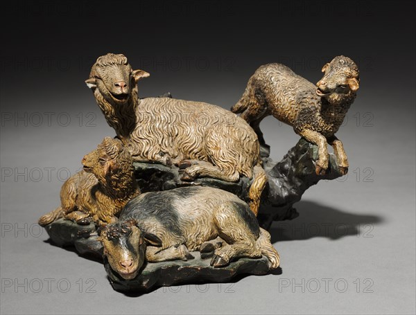 Figure from a Crèche: Group of Four Sheep, 1780-1830. Italy, Naples, late 18th-early 19th century. Painted terracotta; overall: 12.4 cm (4 7/8 in.).