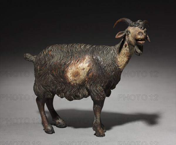 Figure from a Crèche: Standing Mountain Goat, 1780-1830. Italy, Naples, late 18th-early 19th century. Painted wood and terracotta with various textiles; overall: 17 x 19.2 cm (6 11/16 x 7 9/16 in.).