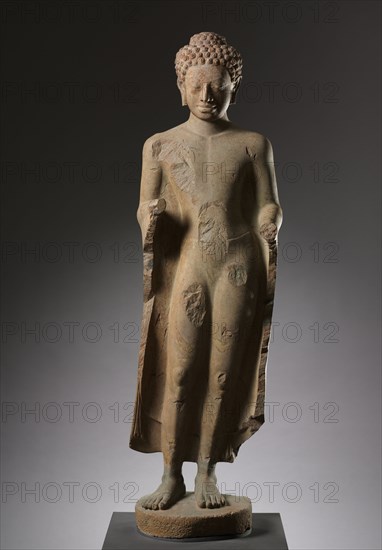 Buddha, 600s. Thailand, probably Shri Thep, Mon-Dvaravati style. Sandstone; overall: 132.7 cm (52 1/4 in.); without tang: 114.2 cm (44 15/16 in.).