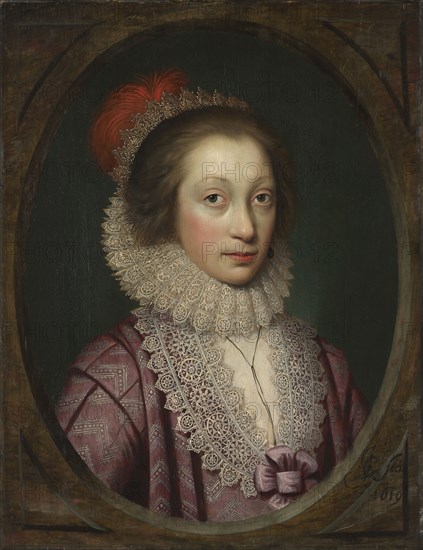 Portrait of a Woman, possibly Elizabeth Boothby, 1619. Cornelis Jonson (called Jonson van Ceulen) (British, 1593-1661). Oil on wood; framed: 93.5 x 78 x 5 cm (36 13/16 x 30 11/16 x 1 15/16 in.); unframed: 65.7 x 56 cm (25 7/8 x 22 1/16 in.).