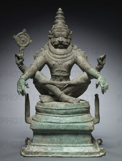 Yoga Narashimha, Vishnu in his Man-Lion Avatar, c. 1250. South India, late Chola Period (900-13th Century). Bronze; overall: 57 x 31 x 23 cm (22 7/16 x 12 3/16 x 9 1/16 in.); base: 18.8 x 32 x 22.5 cm (7 3/8 x 12 5/8 x 8 7/8 in.).