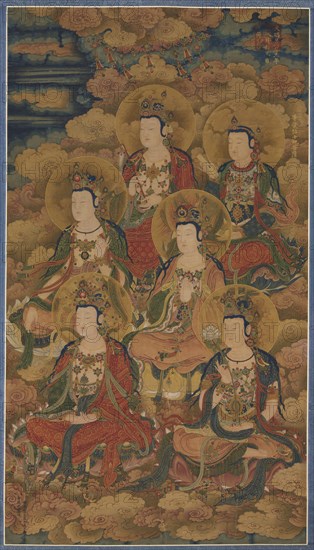 The Bodhisattvas of the Ten Stages in Attaining the Most Perfect Knowledge, 1454. China, Ming dynasty (1368-1644). Hanging scroll; ink and color on silk; painting: 140.8 x 79.3 cm (55 7/16 x 31 1/4 in.); overall: 227.8 x 111 cm (89 11/16 x 43 11/16 in.).