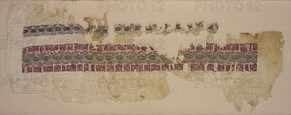 Sleeve with tiraz, 1045 - 1058. Egypt, Fatimid period, reign of Caliph al-Mustansir, 1045-58. Plain weave with inwoven tapestry weave: linen and silk; overall: 20.3 x 51.8 cm (8 x 20 3/8 in.)