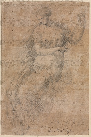 Allegorical Figure, 16th century. Niccolo dell' Abbate (Italian, c. 1512-1571). Black chalk; sheet: 28.8 x 19 cm (11 5/16 x 7 1/2 in.); secondary support: 43.3 x 28.8 cm (17 1/16 x 11 5/16 in.).