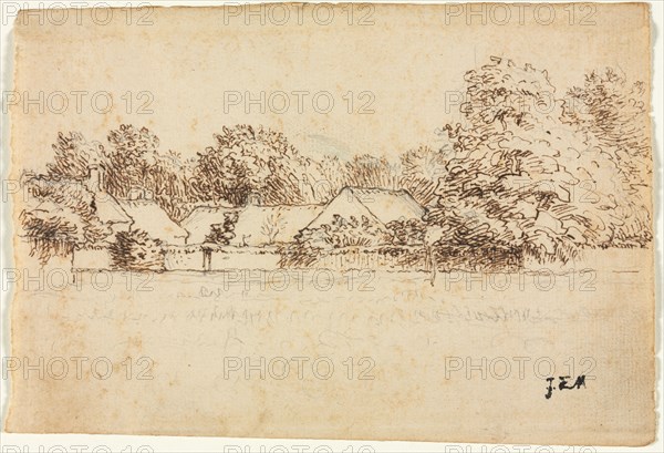 Cottages, 1870-1871. Jean-François Millet (French, 1814-1875). Pen and brown ink and graphite; sheet: 11.8 x 17.3 cm (4 5/8 x 6 13/16 in.).