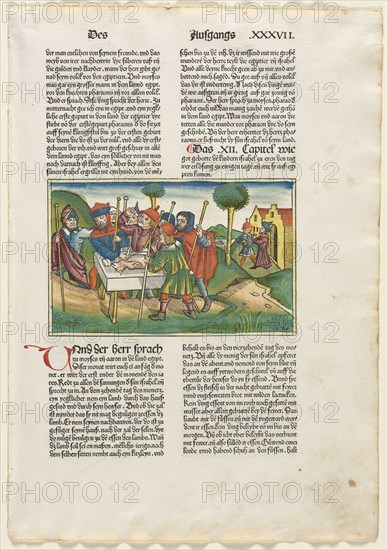 Offering of the Paschal Lamb from the German Bible published by Anton Koberger, Nürnberg, 1483. Anonymous. Woodcut with hand coloring