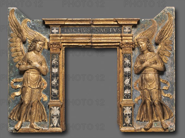 Tabernacle Relief with Flanking Angels, c. 1480-1500. Circle of Tullio Lombardo (Italian, c. 1455-1532). Polychromed marble; overall: 81.3 x 108.6 cm (32 x 42 3/4 in.).