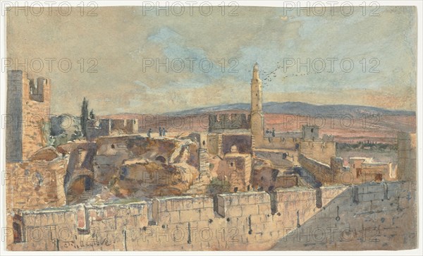 View of the Old City of Jerusalem, 2nd half 1800s. John Fullylove (British, 1845-1908). Watercolor over black chalk; sheet: 14.2 x 23.9 cm (5 9/16 x 9 7/16 in.).