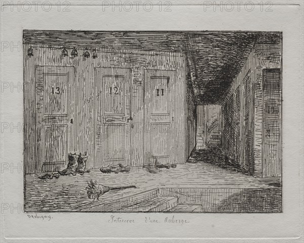 Voyage en Bateau, published in 1862: Interior of an Inn, 1861. Charles François Daubigny (French, 1817-1878), Auguste Delâtre. Etching; sheet: 20.9 x 27.3 cm (8 1/4 x 10 3/4 in.); platemark: 11.7 x 14.8 cm (4 5/8 x 5 13/16 in.).