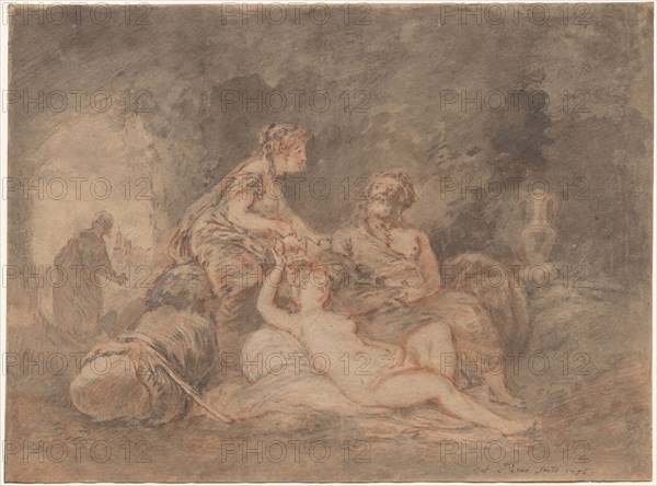 Lot and His Daughters, 1756. Antoine Pesne (French, 1683-1757). Black and red chalk wash, gray wash, heightened with white gouache; framing lines in black ink; sheet: 33.4 x 45.1 cm (13 1/8 x 17 3/4 in.).