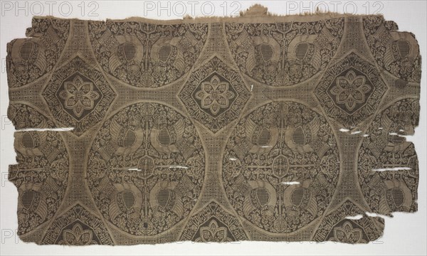 Fragment, late 1000s. Iran or Iraq, late Buyid to Seljuk period, mid-late 11th century. Lampas weave, silk; overall: 38.5 x 67 cm (15 3/16 x 26 3/8 in.)