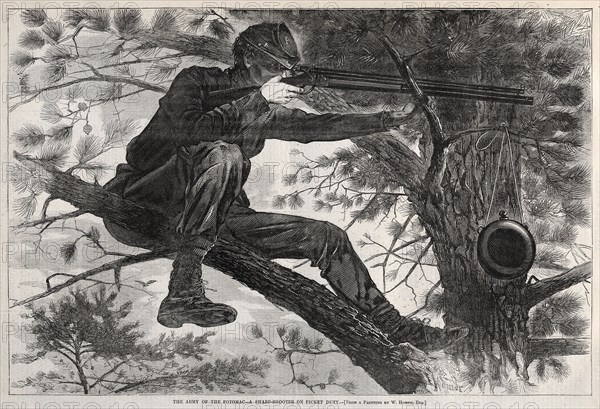 A Sharpshooter on Picket Duty. Winslow Homer (American, 1836-1910). Wood engraving